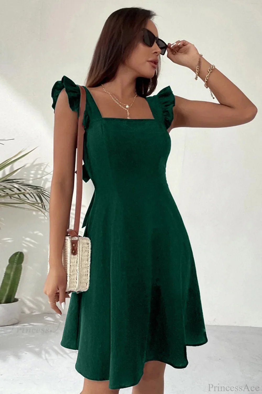 Sleeveless Mini Dress with Ruffle Tie-back - Image 5