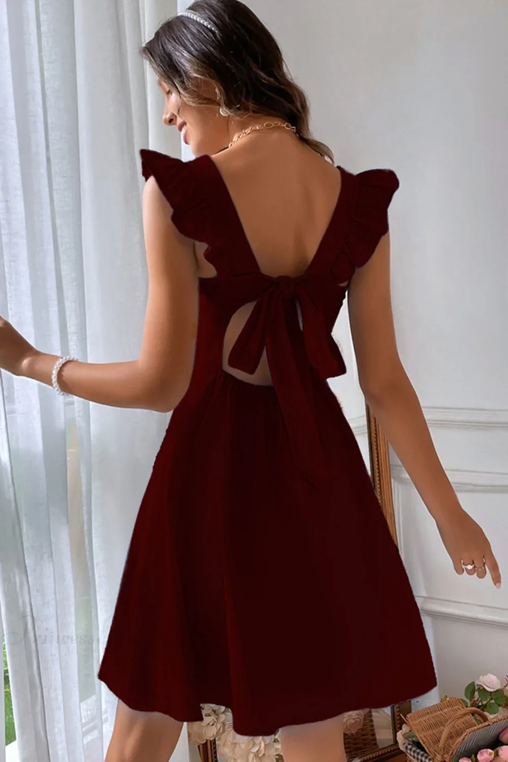 Sleeveless Mini Dress with Ruffle Tie-back - Image 9