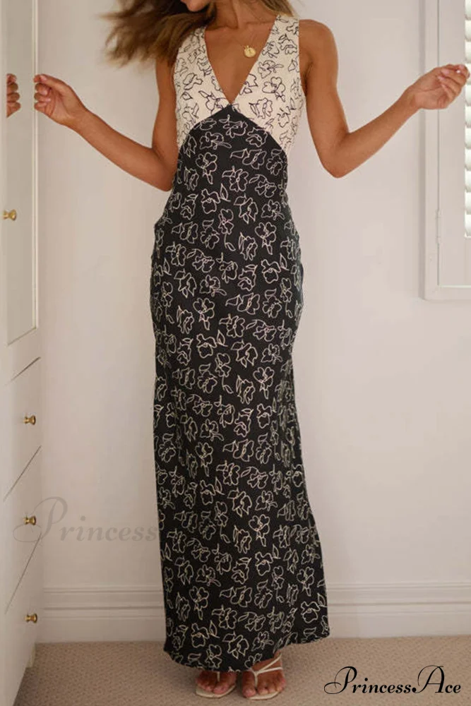 Floral Print V Neck Dress with Contrast Detail and Tie-back - Image 11