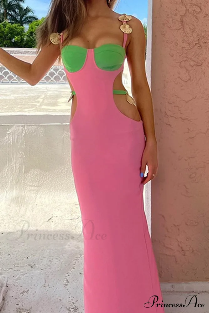 Cutout Slit Back Cami Dress with Contrast Detail