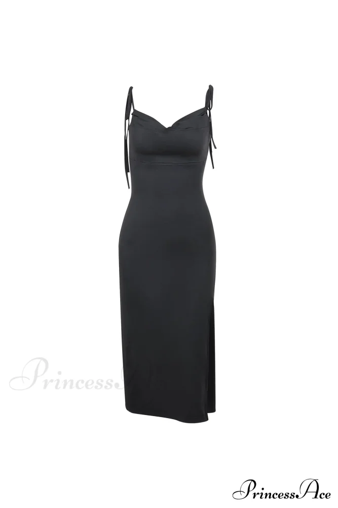 Cowl Neck Tie-straps Dress with Slit - Image 6