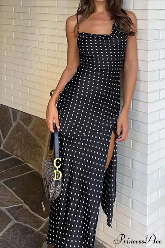 Cowl Neck Slit Dress with Polka Dots - Image 6