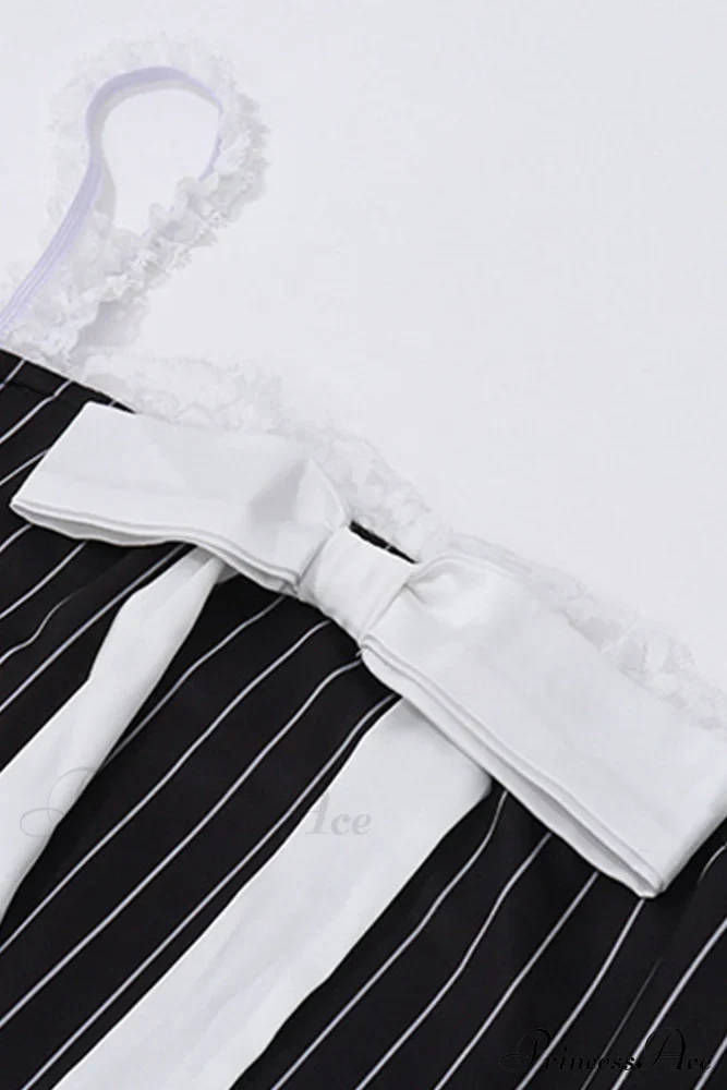 Striped Cami Dress with Lace Straps and Bow-tie - Image 6