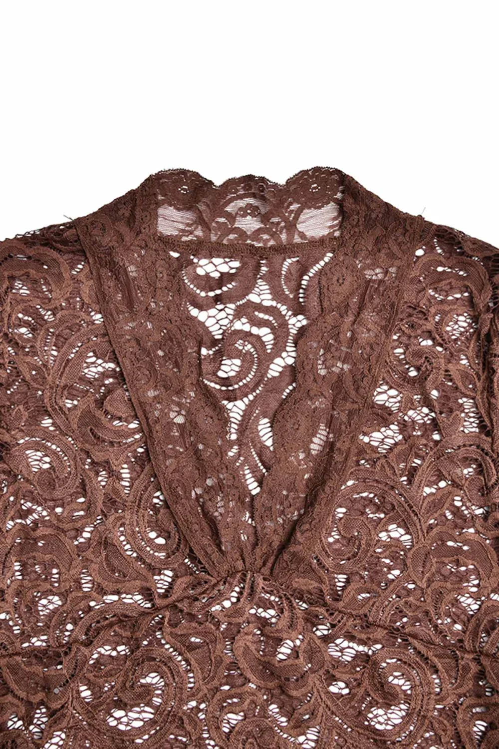 V Neck Flares Sleeve Lace Dress - Image 10