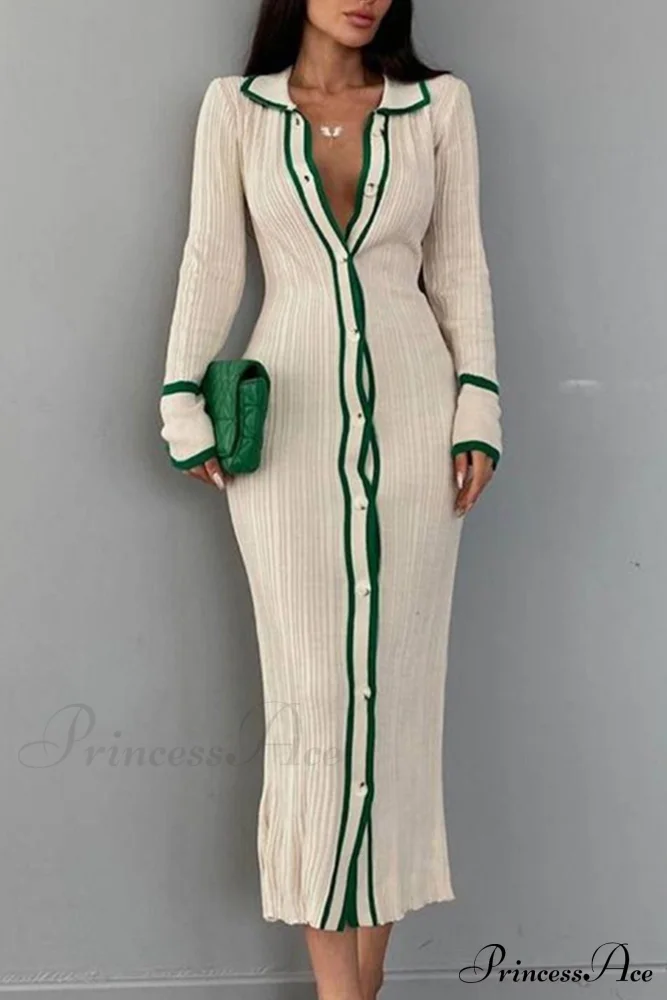 Contrast Ribbed Dress with Lapel - Image 5
