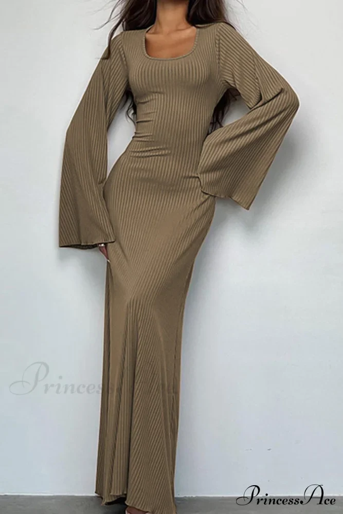 Ribbed Flares Sleeve Dress with Tie-back - Image 14