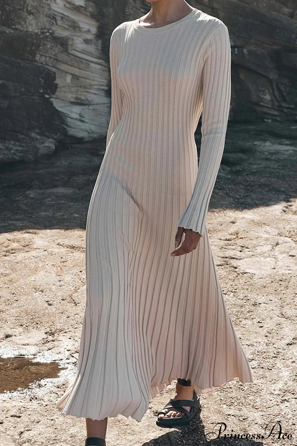 Ribbed Knit Tie Waist Dress - Image 5