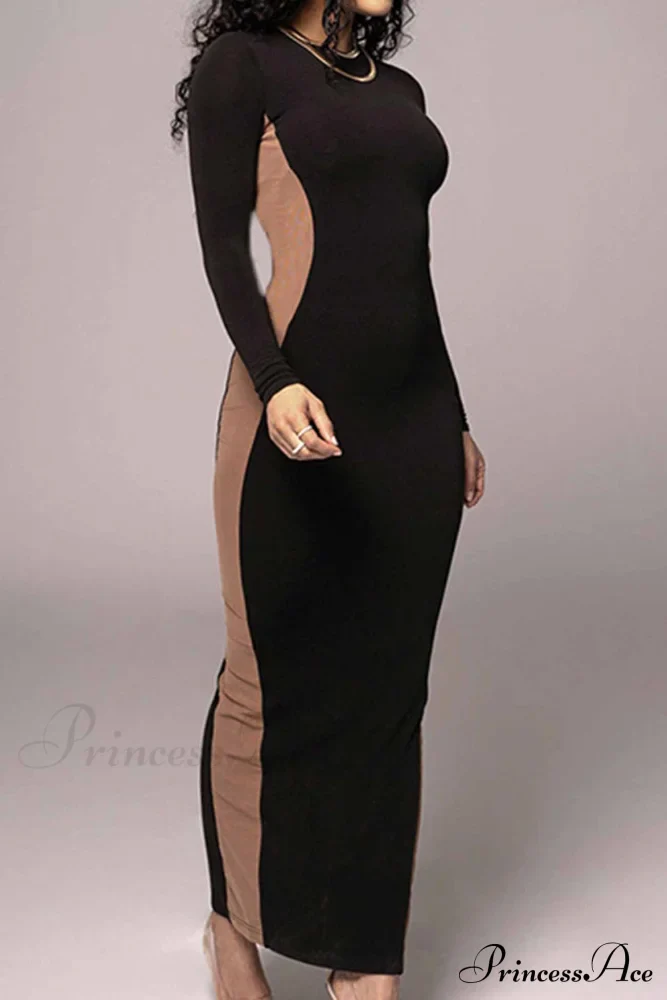 Crew Neck Long Sleeve Slit Midi Dress - Image 4