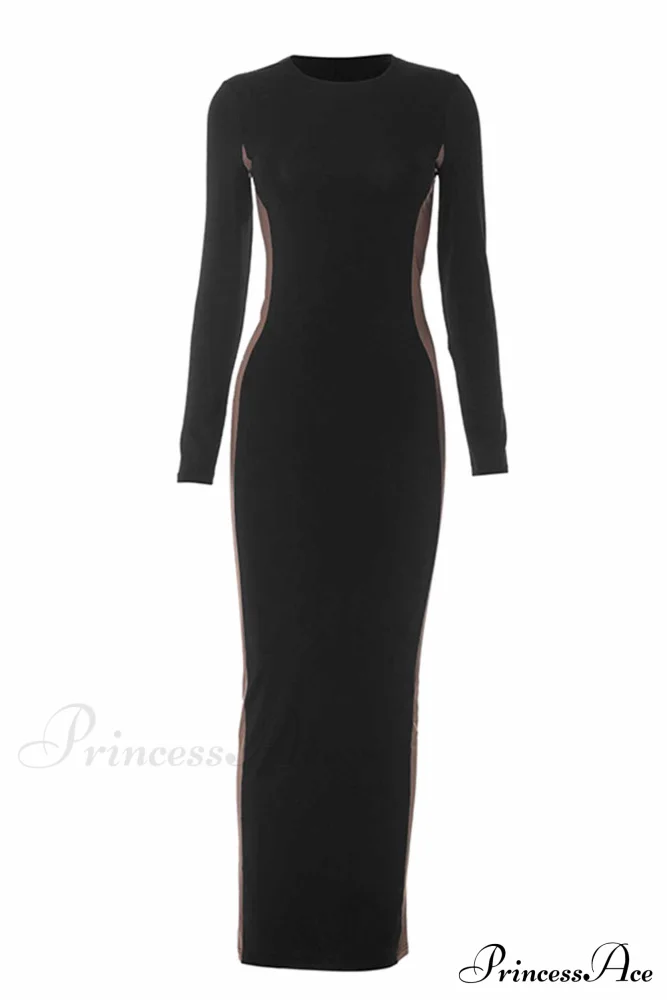 Crew Neck Long Sleeve Slit Midi Dress - Image 5
