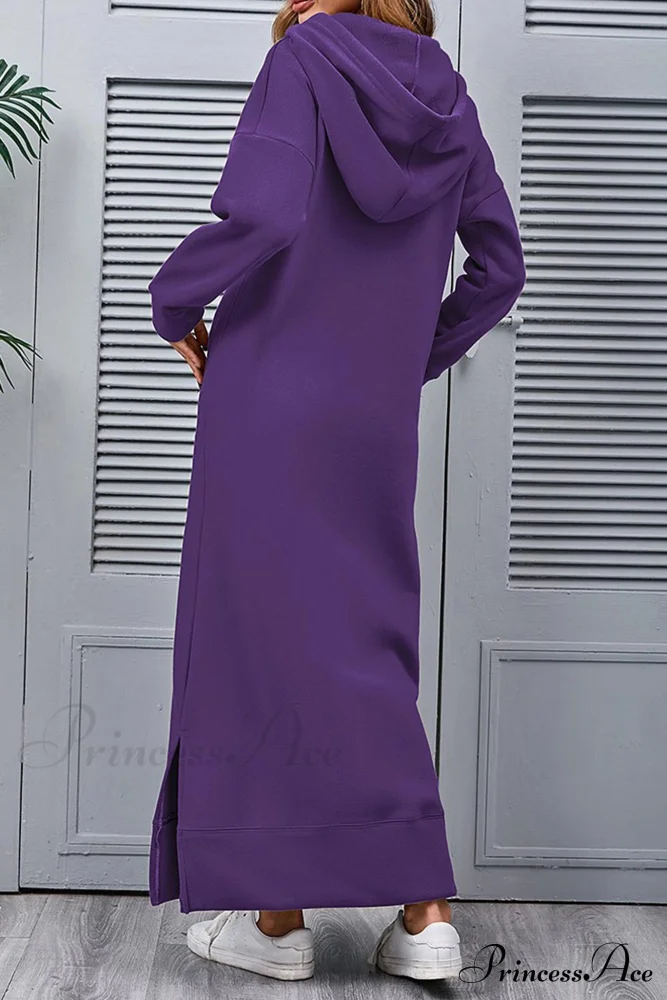 Pocketed Slit Hem Hoodie Dress - Image 13
