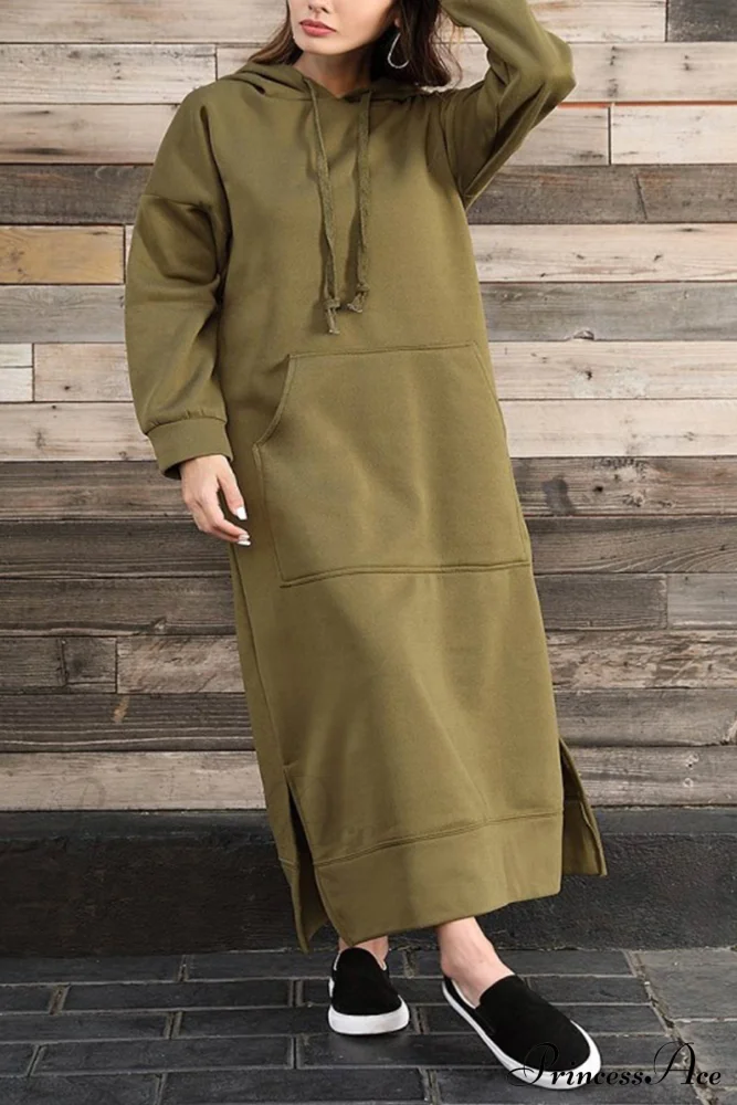 Pocketed Slit Hem Hoodie Dress - Image 19