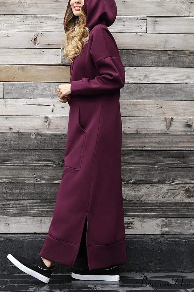 Pocketed Slit Hem Hoodie Dress - Image 2