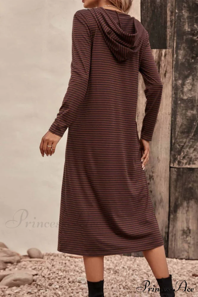 Long Sleeve Hooded Dress with Stripes - Image 10