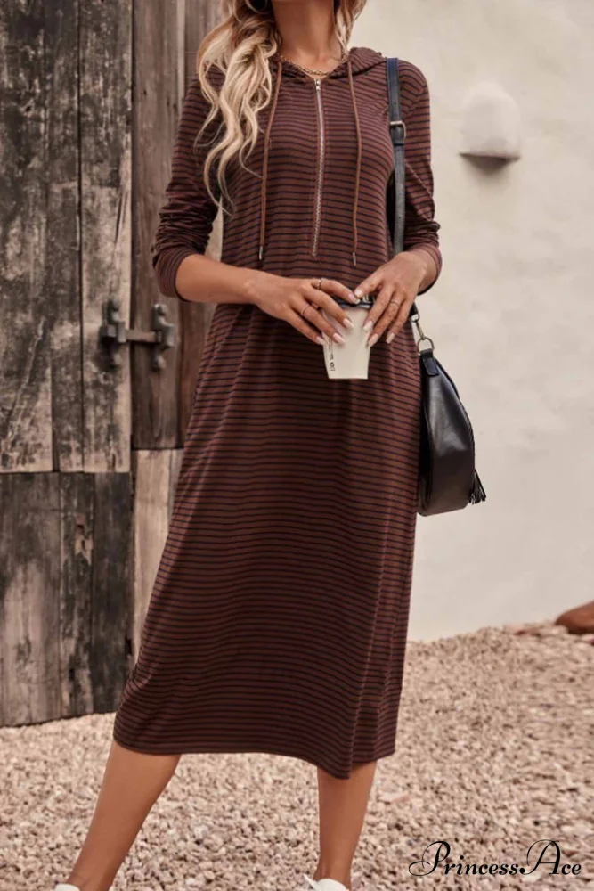 Long Sleeve Hooded Dress with Stripes - Image 9