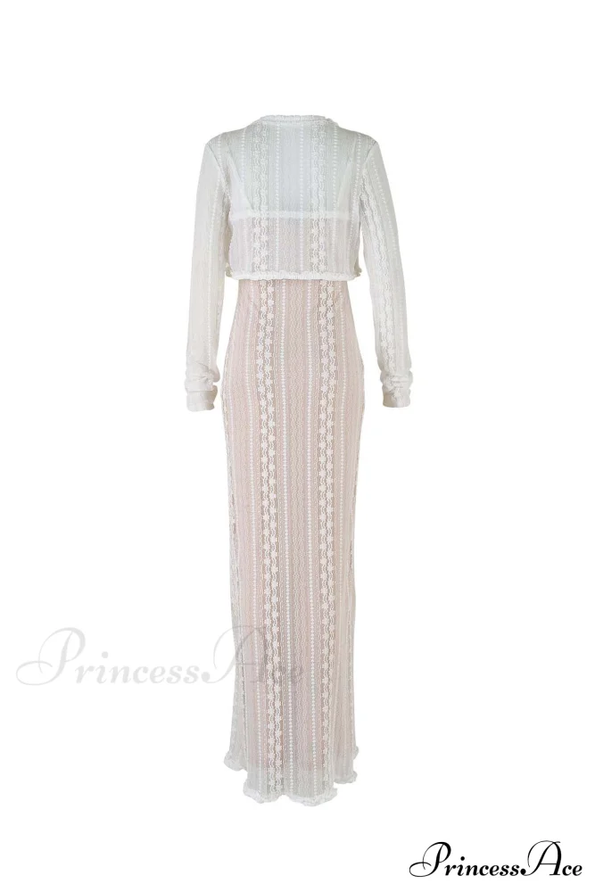 V Neck Lace Two-Piece Dress with Slit - Image 6