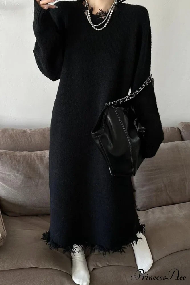 Distressed Raw Edge Knit Dress - Image 13