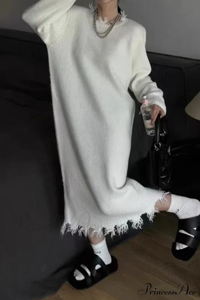 Distressed Raw Edge Knit Dress - Image 2