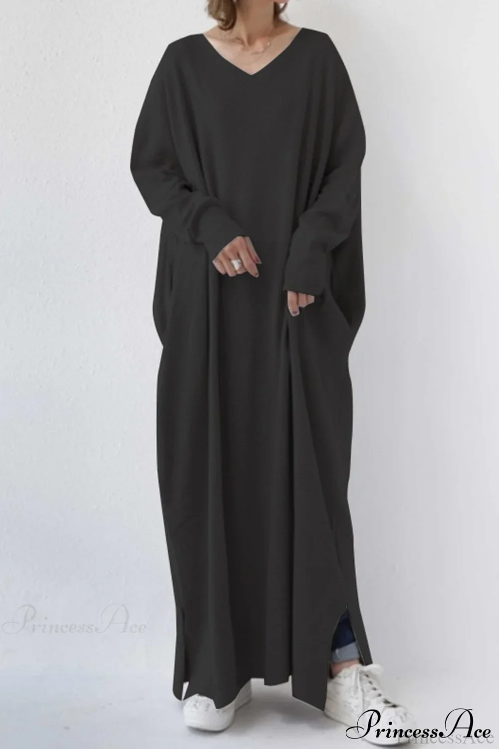 Slit Hem V Neck Sweatshirt Dress - Image 4