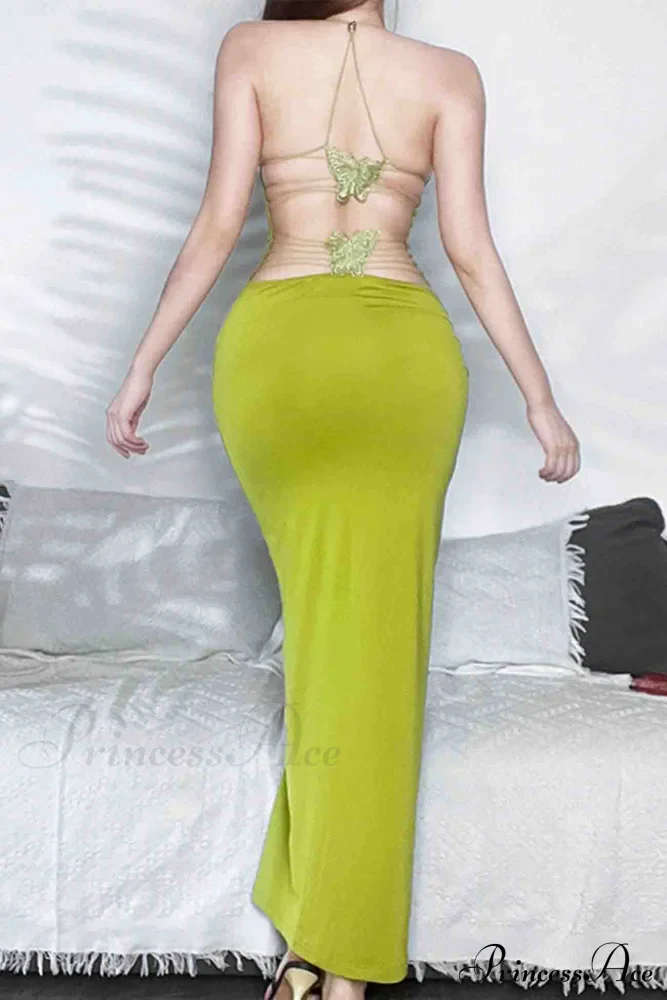 Butterfly Backless Midi Dress with Halterneck - Image 13