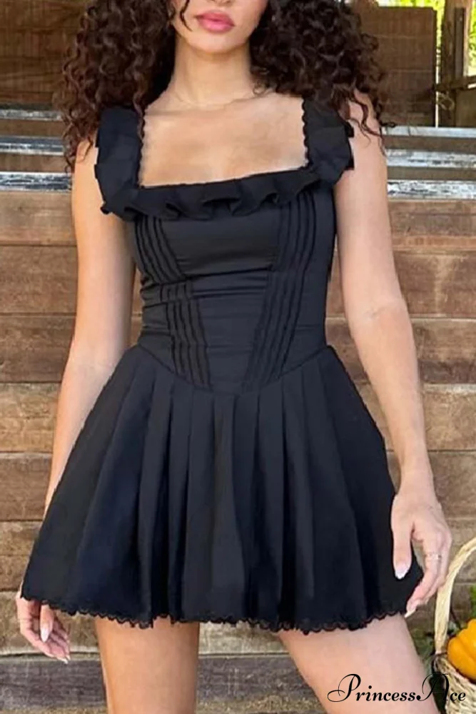 Square Neck Lace Mini Dress