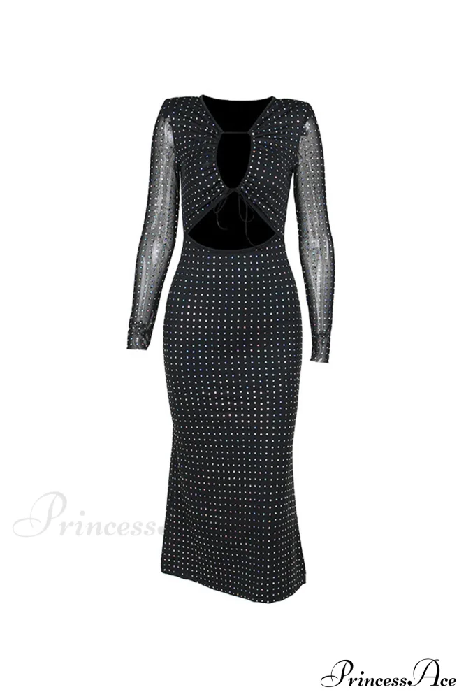 Rhinestone Mesh Cutout Dress - Image 7