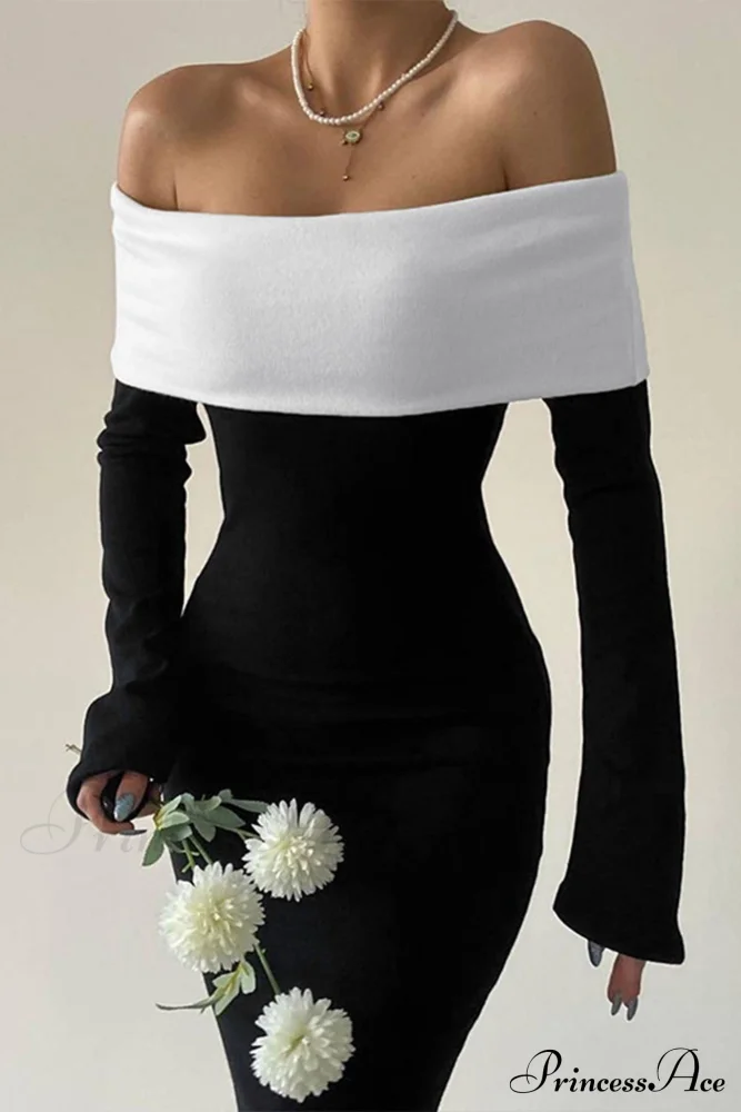 Off Shoulder Maxi Dress with Contrast