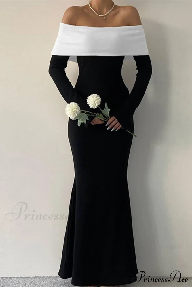 Off Shoulder Maxi Dress with Contrast - Image 2