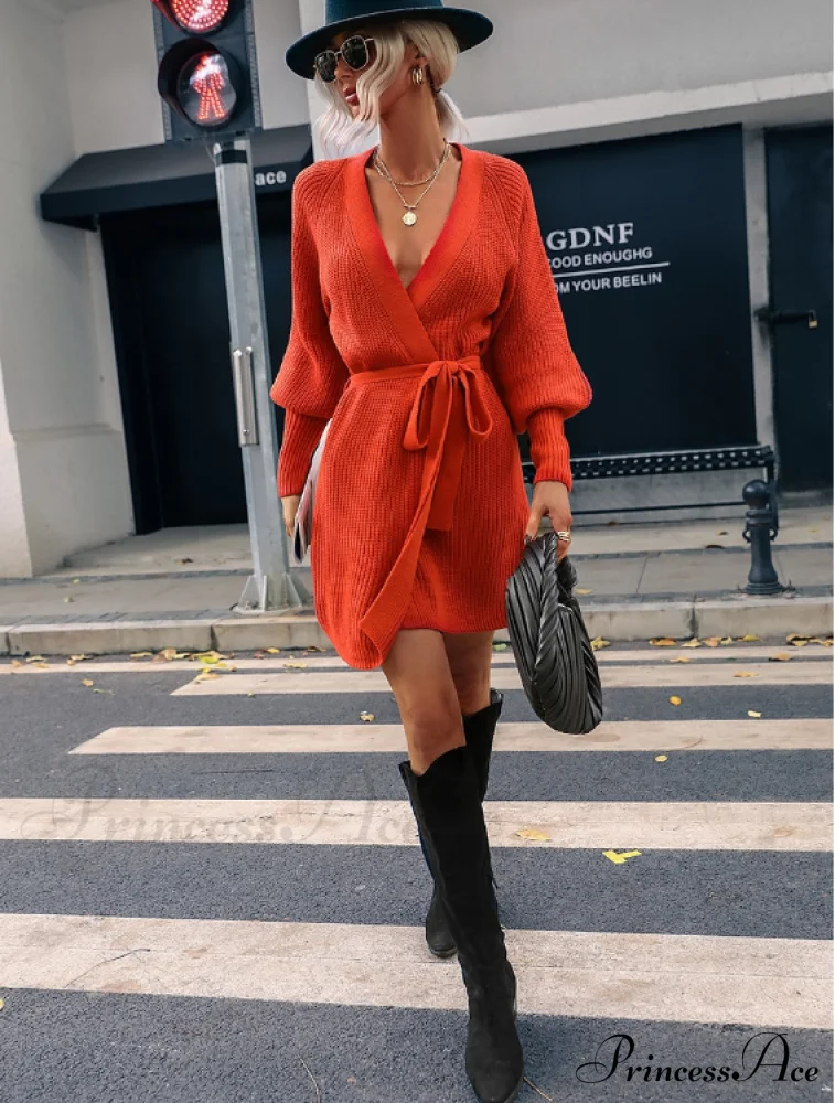 Winter Wrap Dress Women Long Sleeve Office Cardigan Tunic Solid Color - Image 6