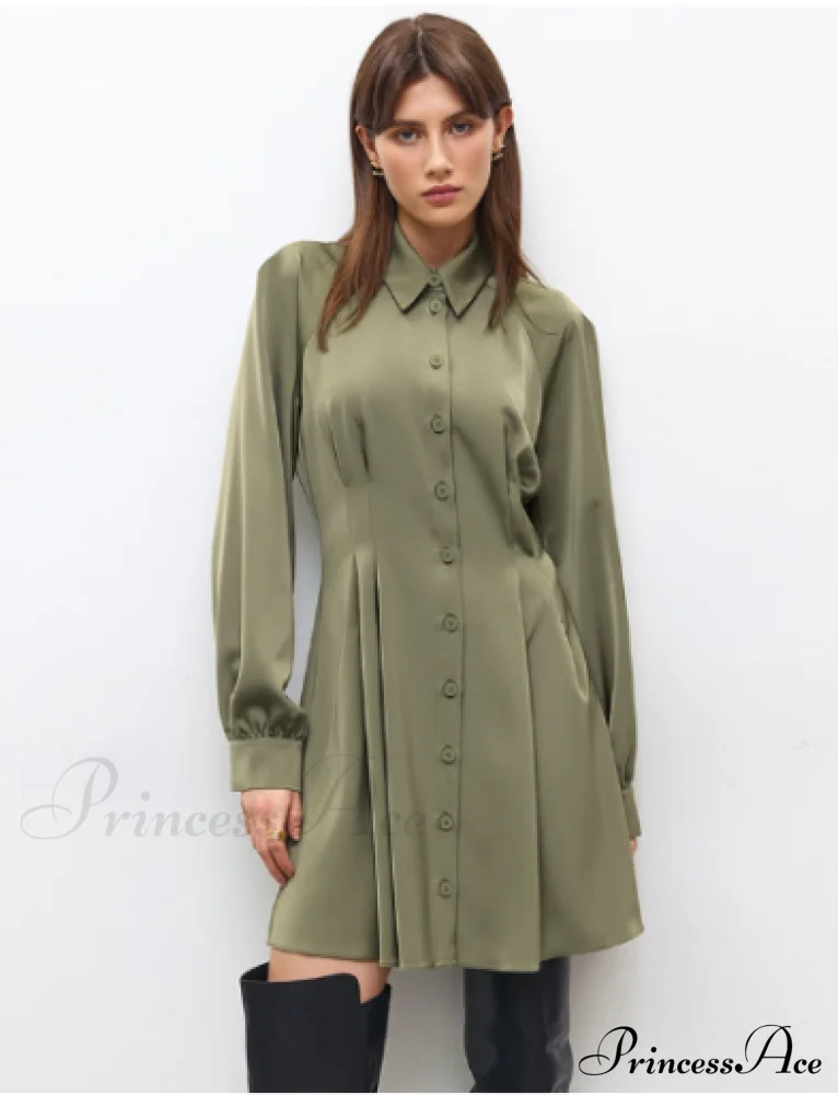 Vintage Green Office Long Sleeve Lapel Short Dress for Autumn