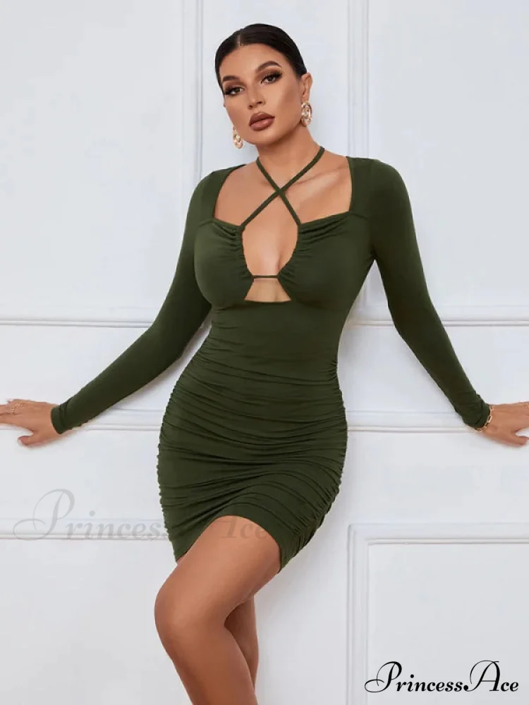 HOLLOW LONG SLEEVE SHORT DRESS - Image 6