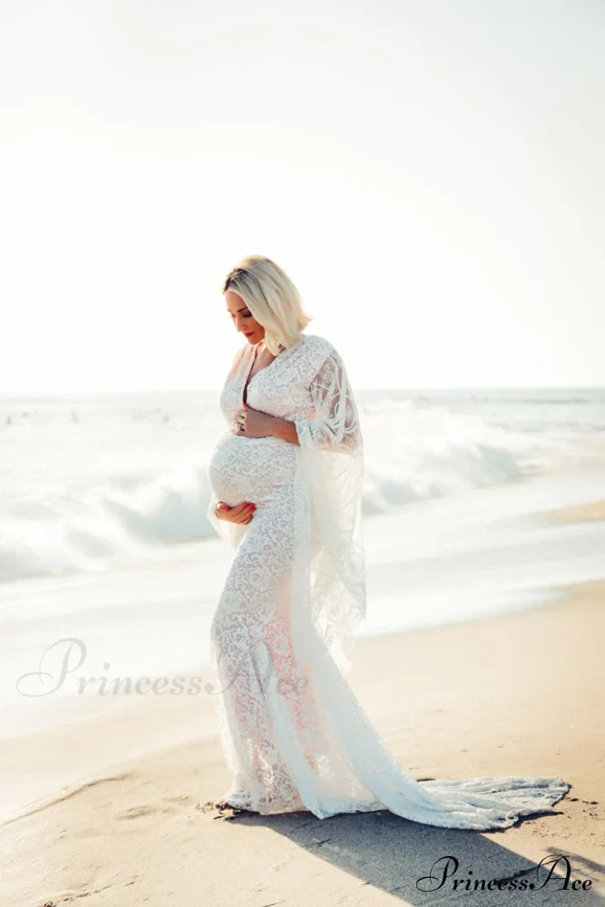 Maternity Lace V-neck Dress for Photography Props - Image 4