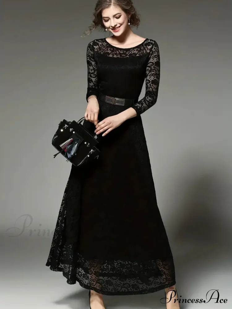 Elegant Lace Party Casual Dress with 3/4 Sleeves