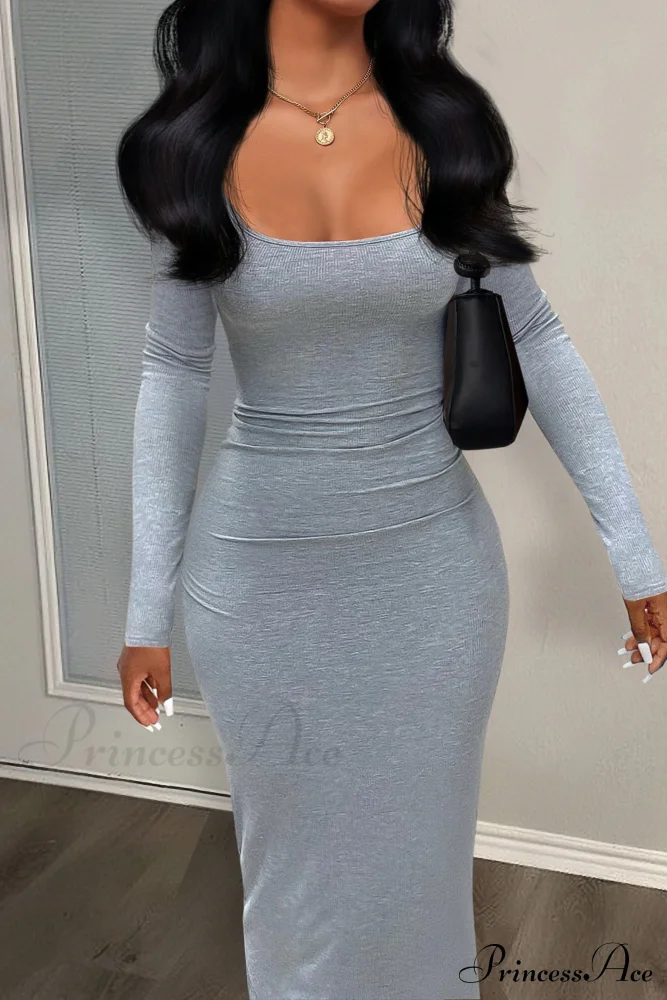 Solid Color Square Neck Bodycon Dress