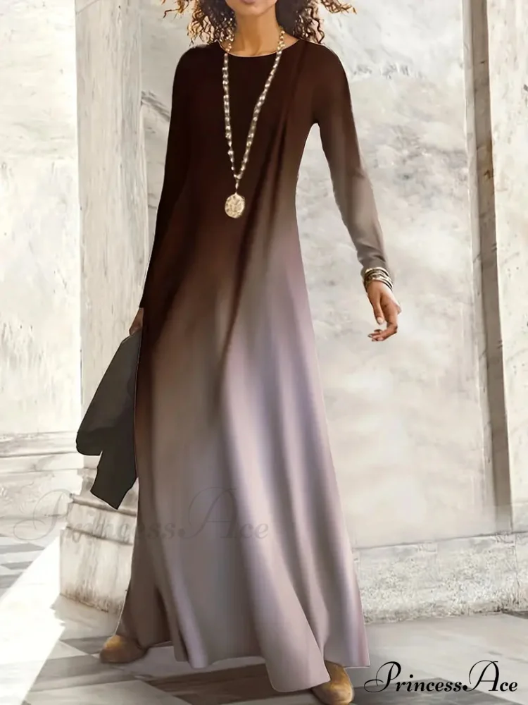 Elegant Crew Neck Long Sleeve Maxi Dress - Image 5