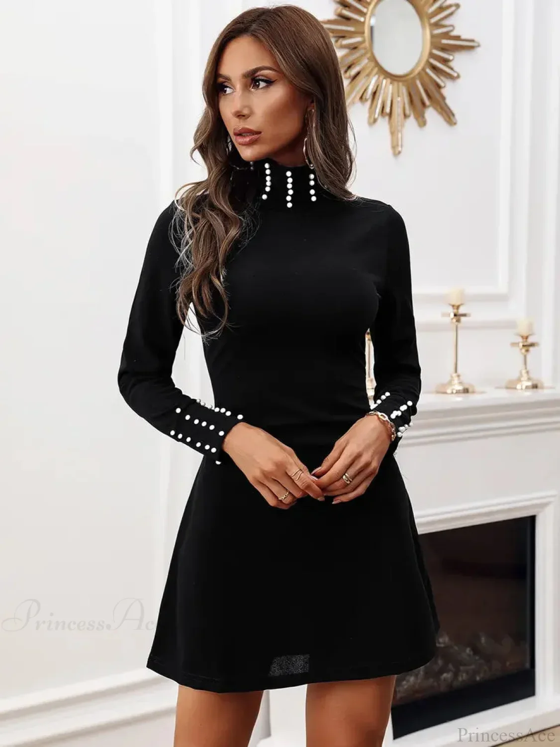 Black Crew Neck Long Sleeve Dress - Image 2