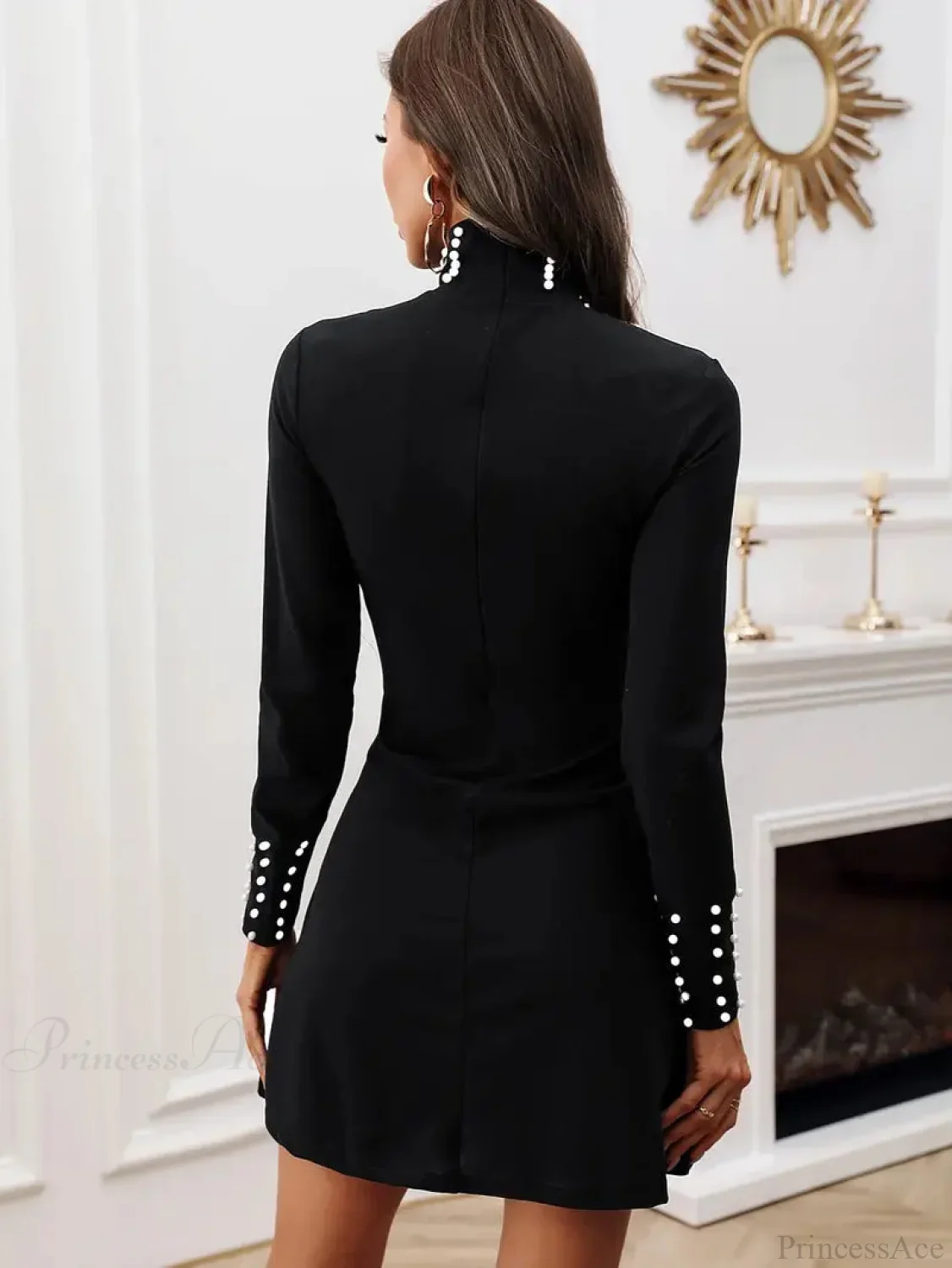 Black Crew Neck Long Sleeve Dress - Image 5
