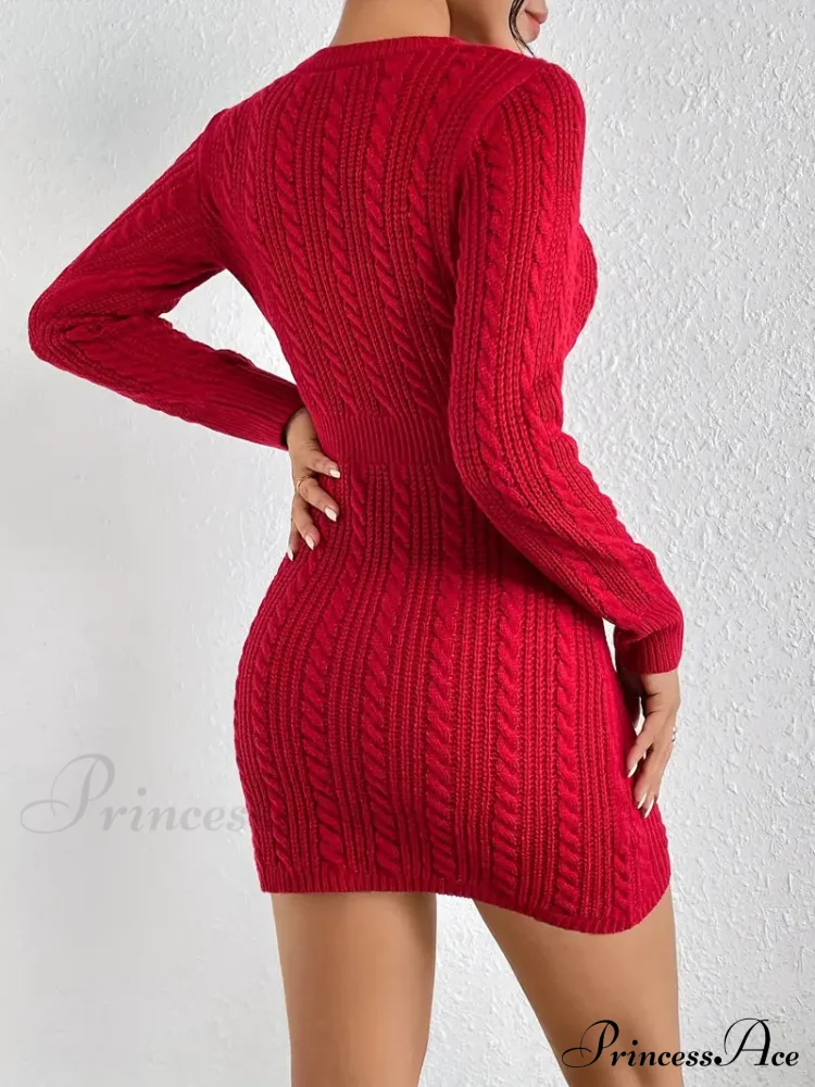 Long Sleeve Cut Out Sweater Knit Bodycon Dress - Image 7