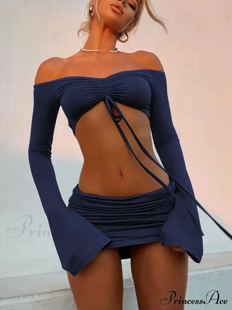 Crop Top and Bodycon Skirt Set with Drawstring and Ruched Detail