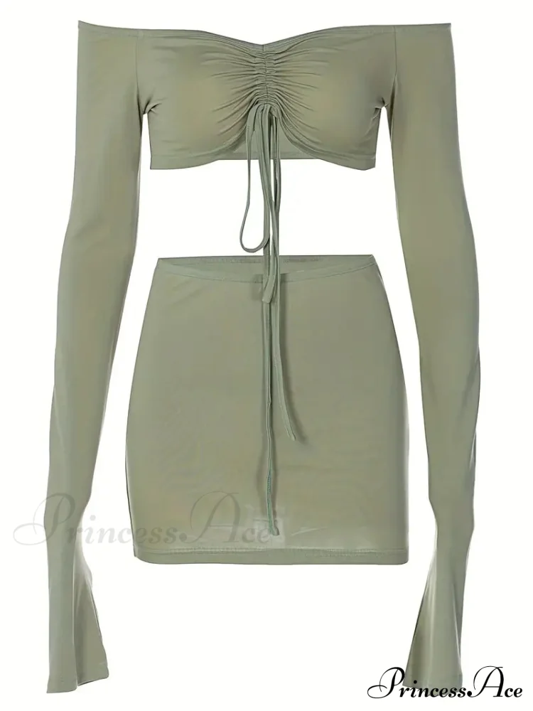 Crop Top and Bodycon Skirt Set with Drawstring and Ruched Detail - Image 7