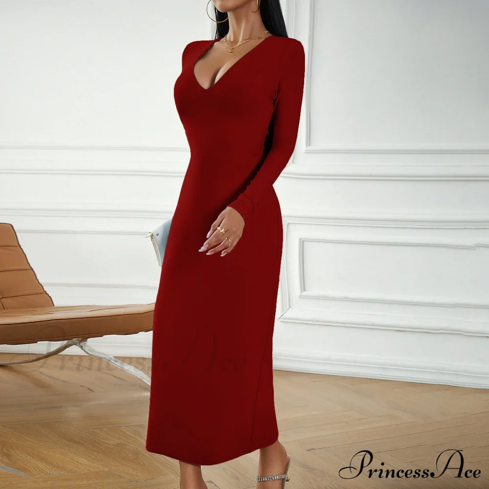 Sky Blue Midi Dress with Alluring Neckline and Comfort Fit - Image 3