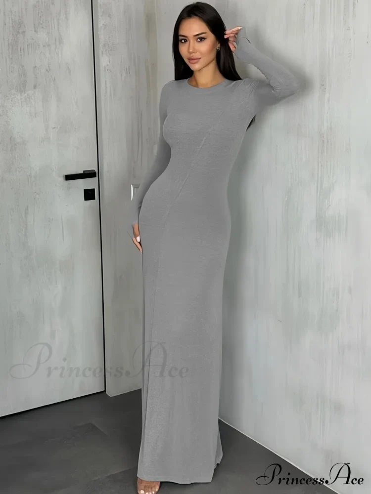 Black Maxi Dress with Long Sleeves and Sleek Silhouette - Image 2