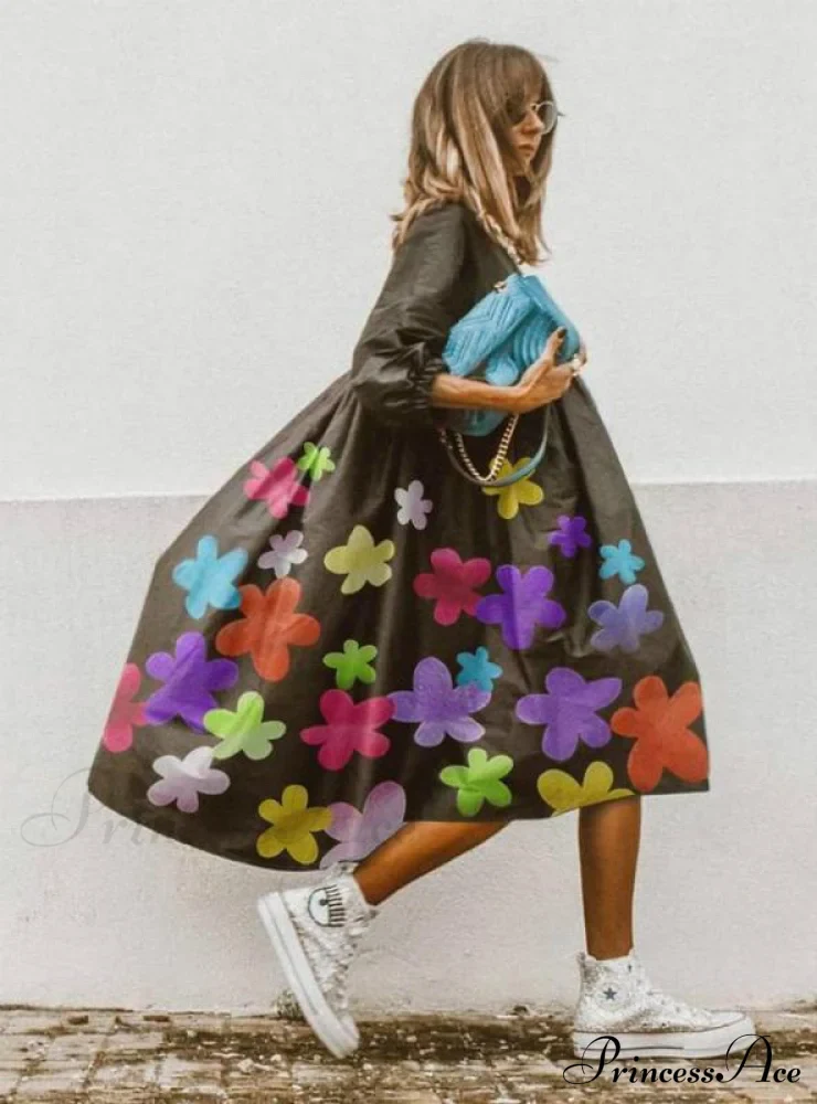 LOOSE OVERSIZED LONG SLEEVE MIDI DRESS - COLOR