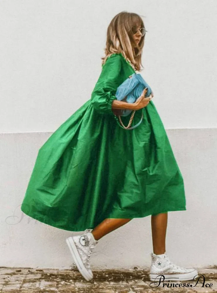 LOOSE OVERSIZED LONG SLEEVE MIDI DRESS - COLOR - Image 3