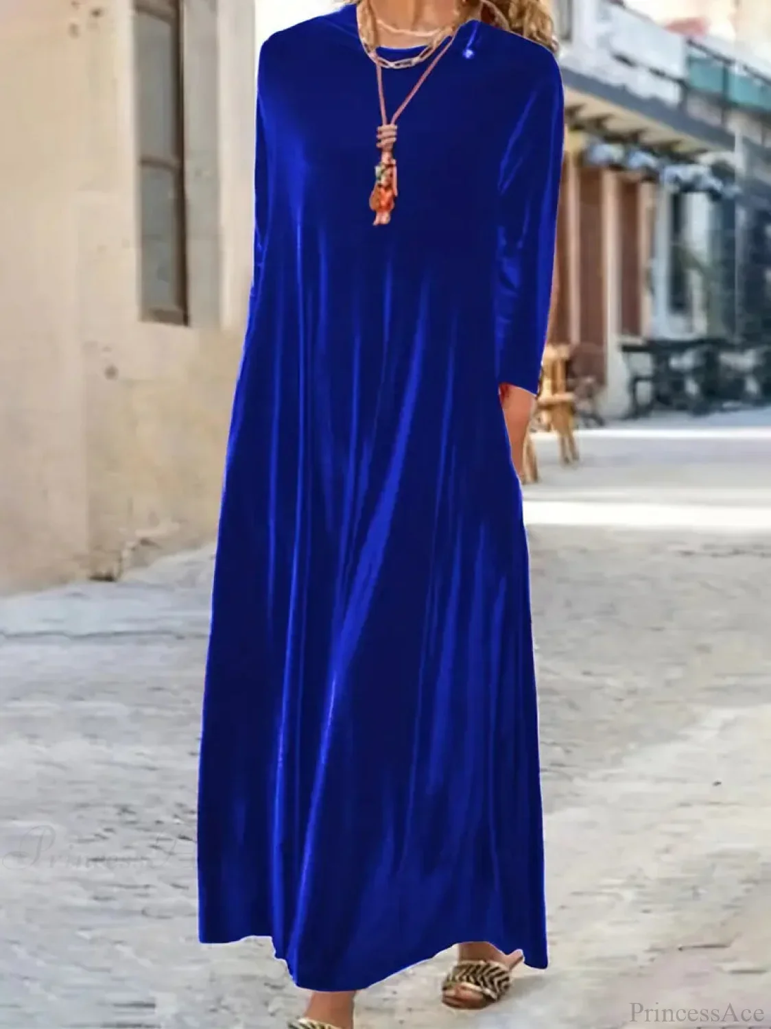 Burgundy Long Sleeve Round Neck Loose Maxi Dress - Image 4
