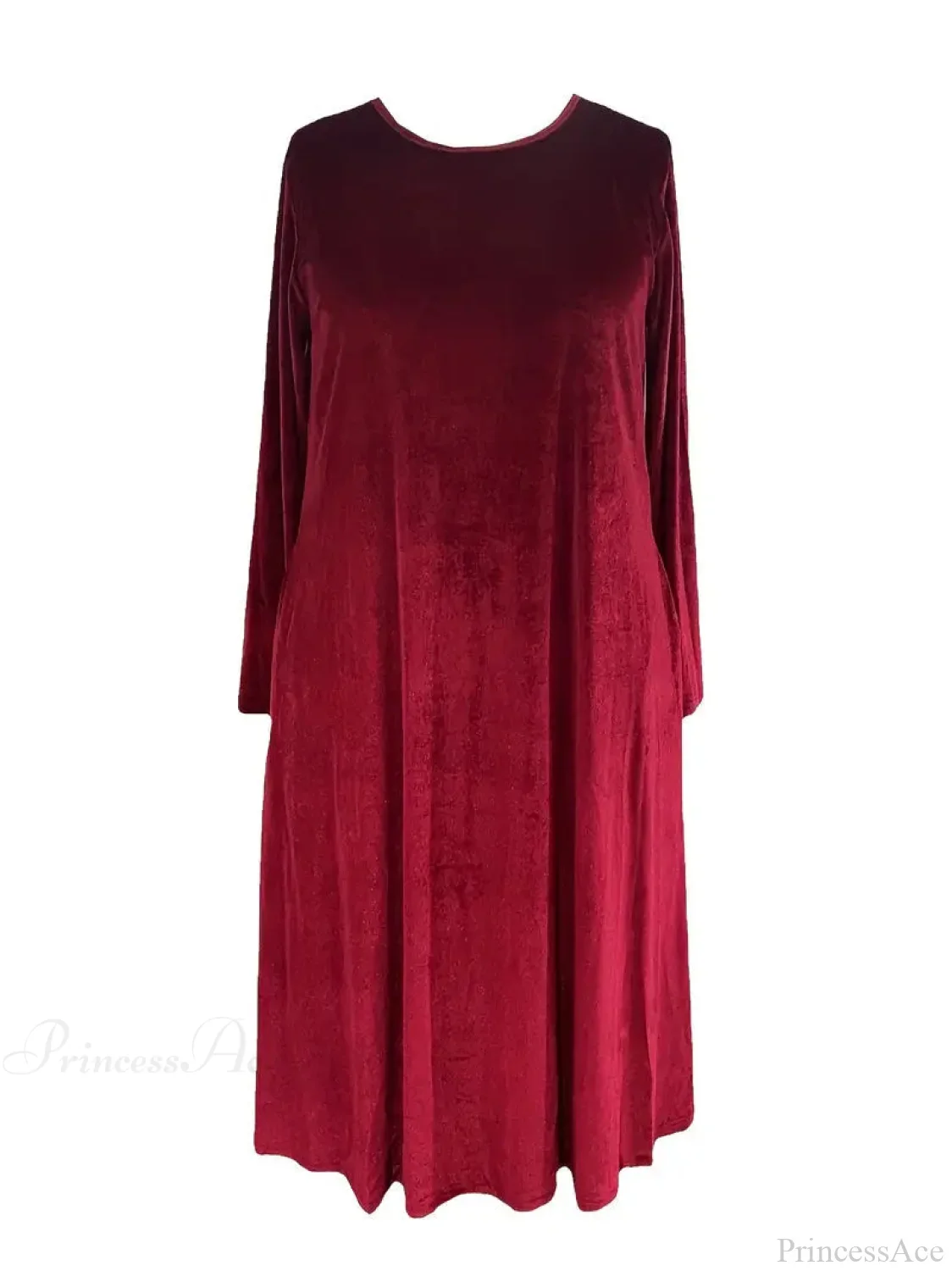 Burgundy Long Sleeve Round Neck Loose Maxi Dress - Image 5
