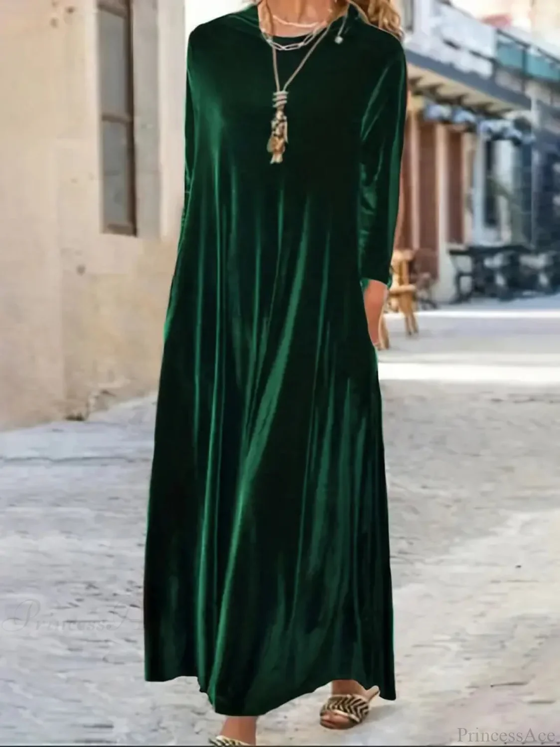 Burgundy Long Sleeve Round Neck Loose Maxi Dress - Image 7