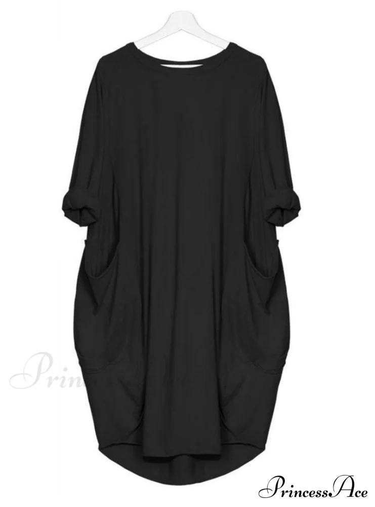 Womens Pocket Loose Dress Crew Neck - Image 3