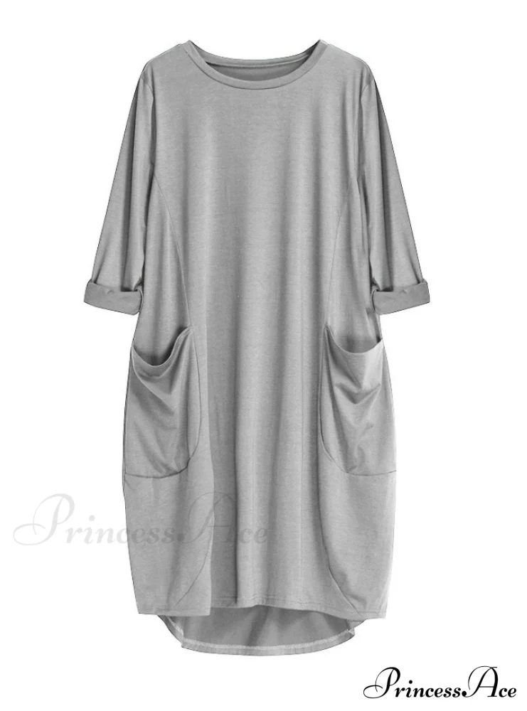 Womens Pocket Loose Dress Crew Neck - Image 4