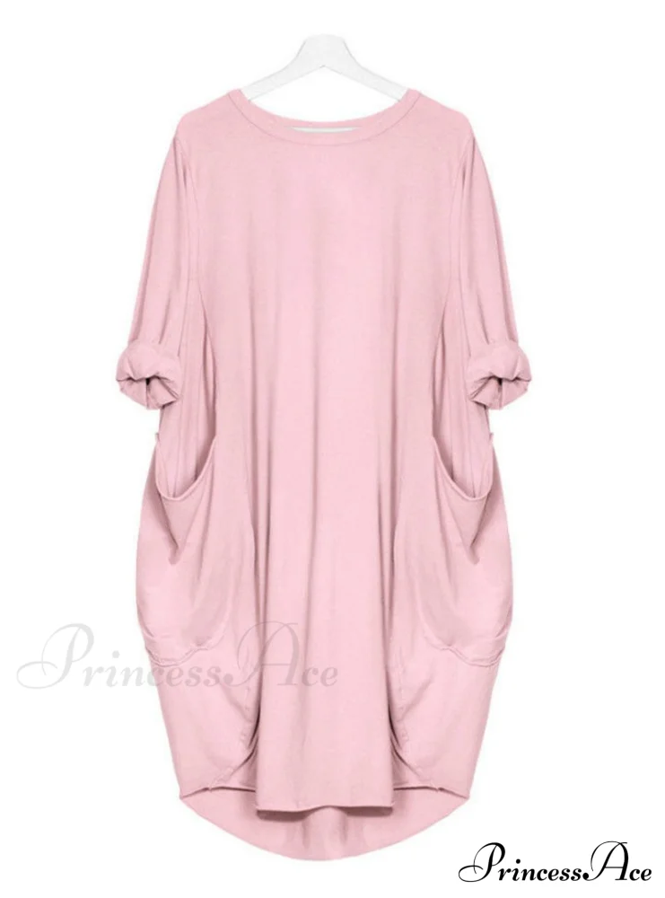 Womens Pocket Loose Dress Crew Neck - Image 5