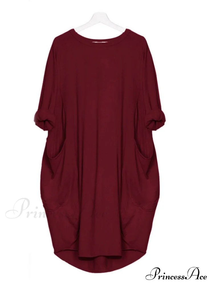 Womens Pocket Loose Dress Crew Neck - Image 6